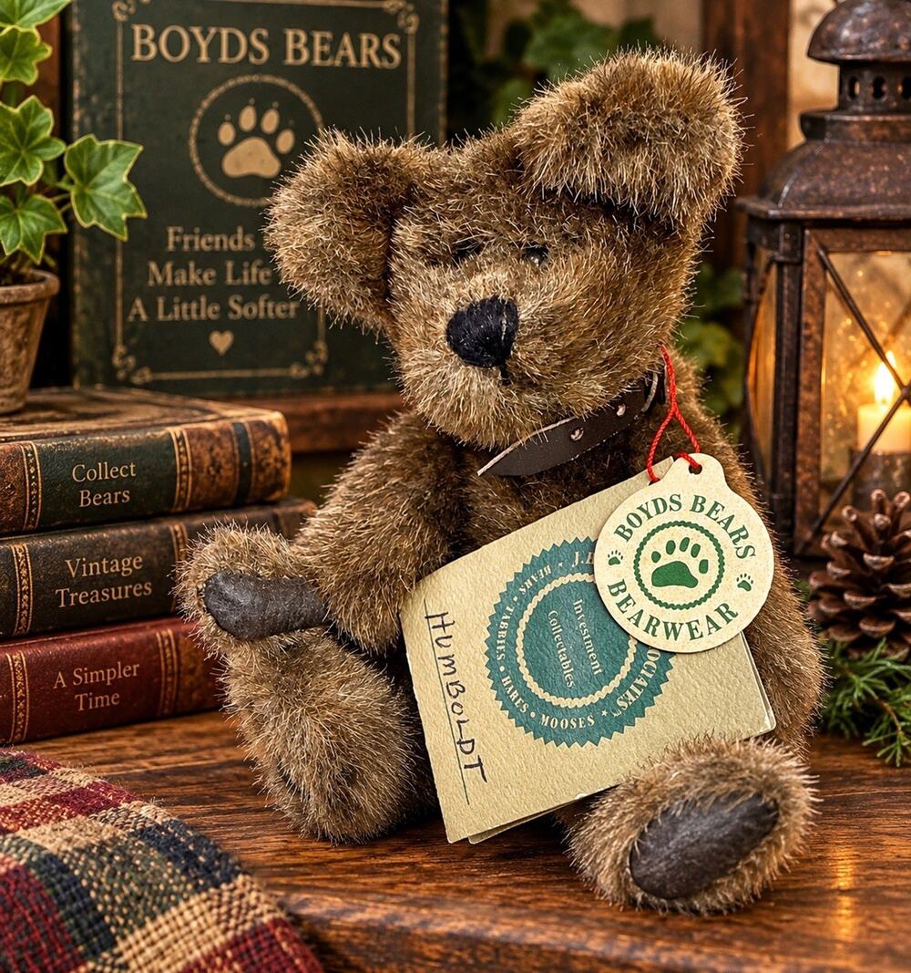 Boyds Bears Humboldt Teddy Bear 1995-96 Jointed Plush Leather Collar Tags